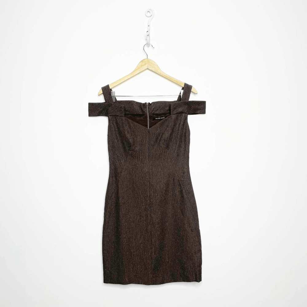 Black Halo Cold Shoulder Sheath Mini Dress gray textured cocktail womens US 6